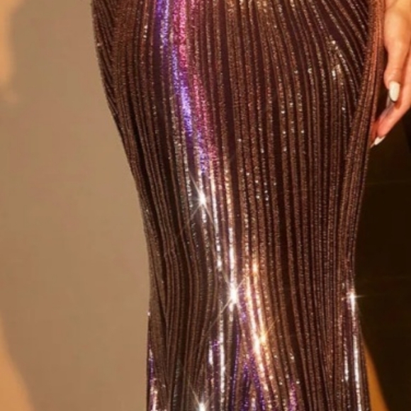 Fashion Nova Sequin Maxi Dress Size -M Color- Purple/Gold Combo - Picture 11 of 12